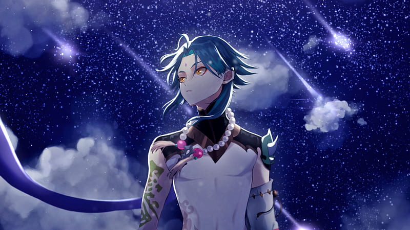 Xiao In Starry Sky Background Genshin Impact, HD wallpaper