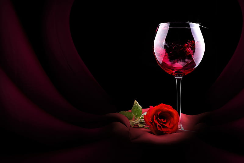 ❤️, Alcohol, Rose, Glass, Wine, Drink, HD wallpaper