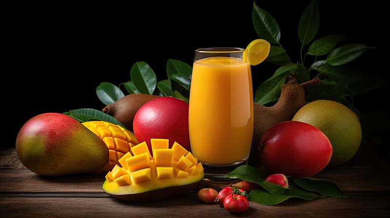 Mango juice, neuroset, juice, yellow, mango, fruit, glass, HD wallpaper