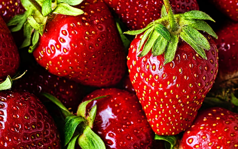 strawberry macro, ripe berries, fresh fruits, vitamins, berries, fruits, HD wallpaper