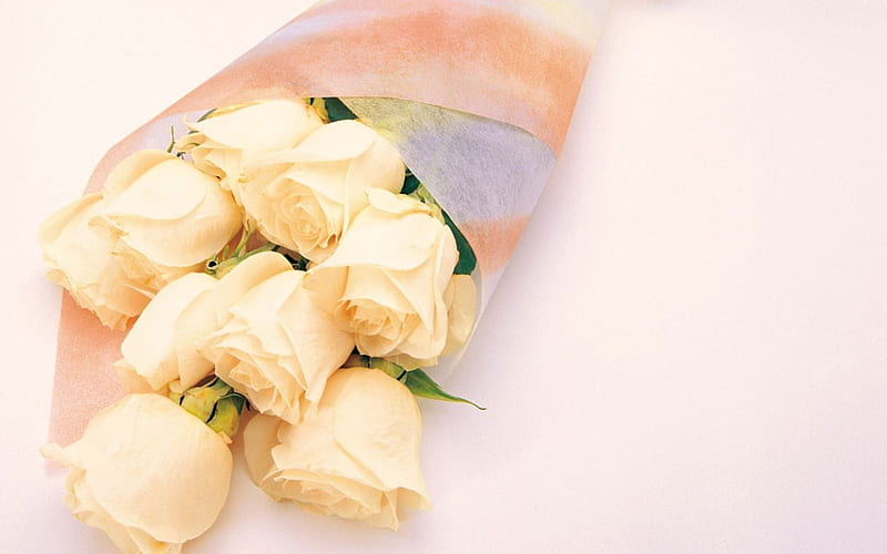 creamy bouquet, marraige, pale orange, bouquet, flowers, yellow, nature, roses, wedding, HD wallpaper