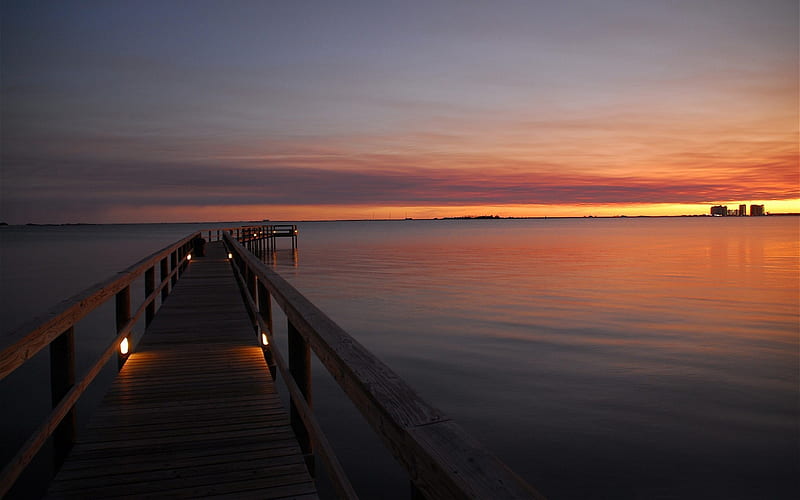 Ocean dock after sunset-, HD wallpaper