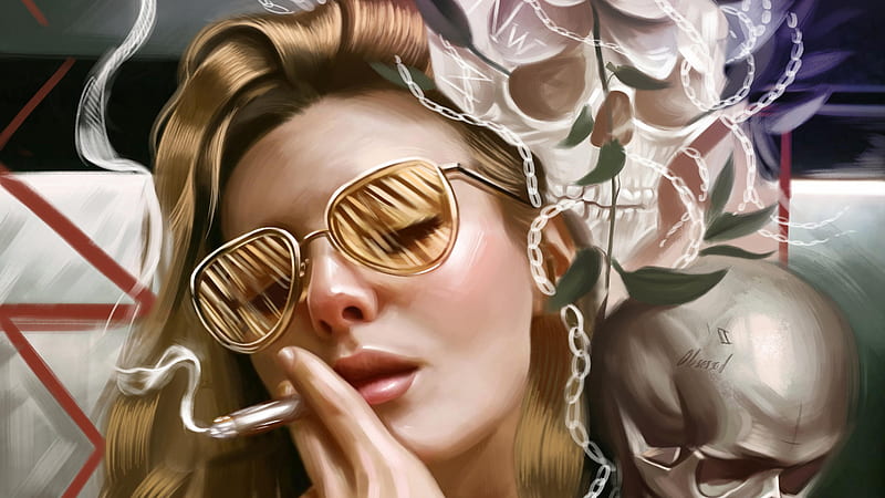 Girl Smoking Glasses, fantasy-girls, smoking, artist, artwork, digital-art, HD wallpaper
