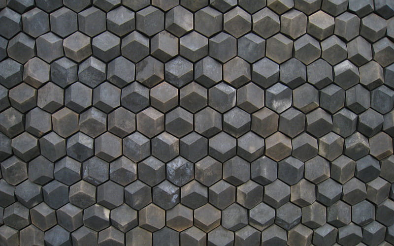 stone hexagon texture, macro, stone 3D texture, gray grunge background, gray stones, stone backgrounds, gray stone, hexagon textures, stone textures, gray backgrounds, HD wallpaper
