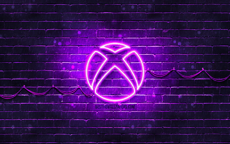 Xbox violet logo violet brickwall, Xbox logo, brands, Xbox neon logo, Xbox, HD wallpaper
