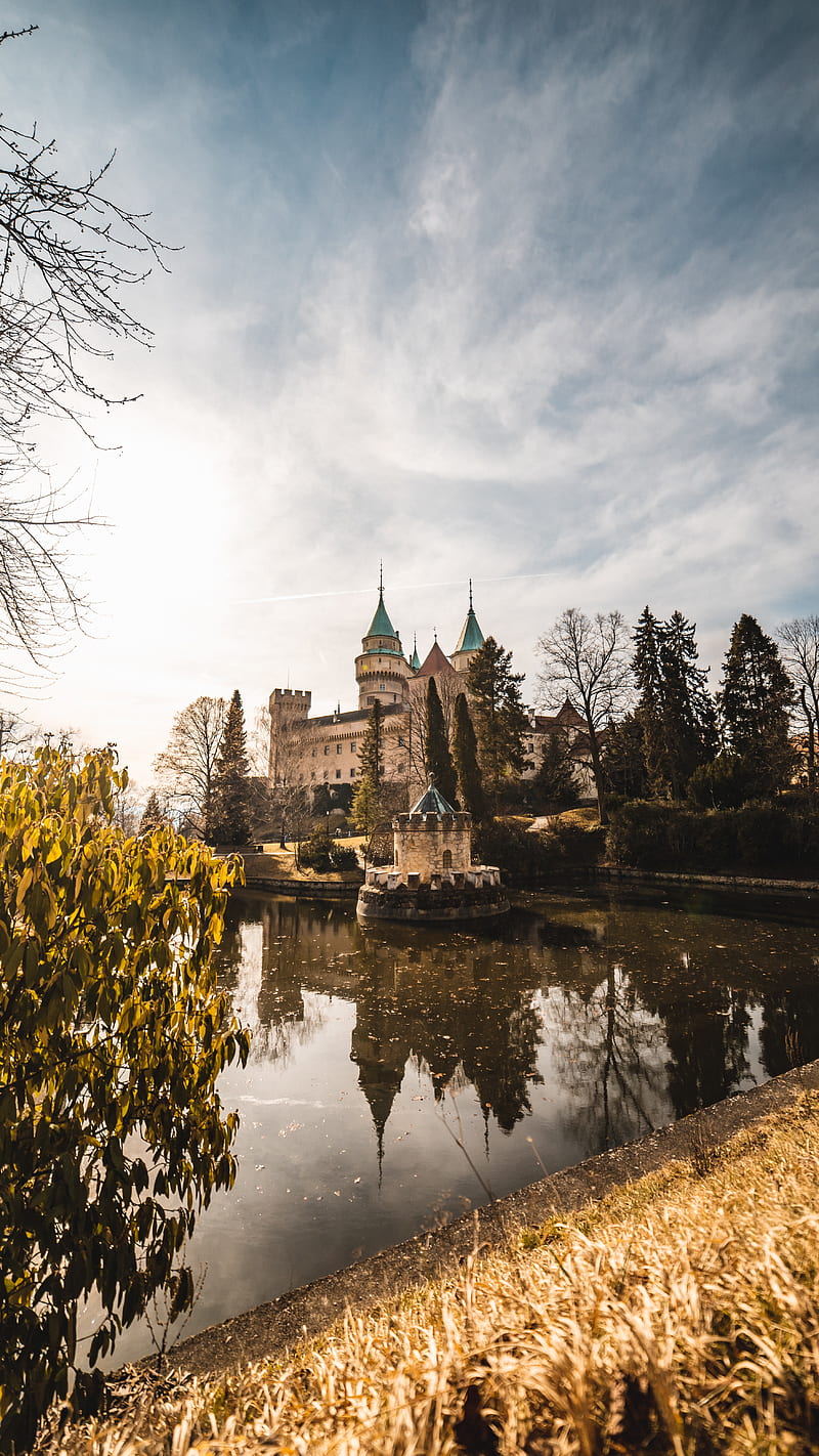 castle, landscape, lake, reflection, HD phone wallpaper
