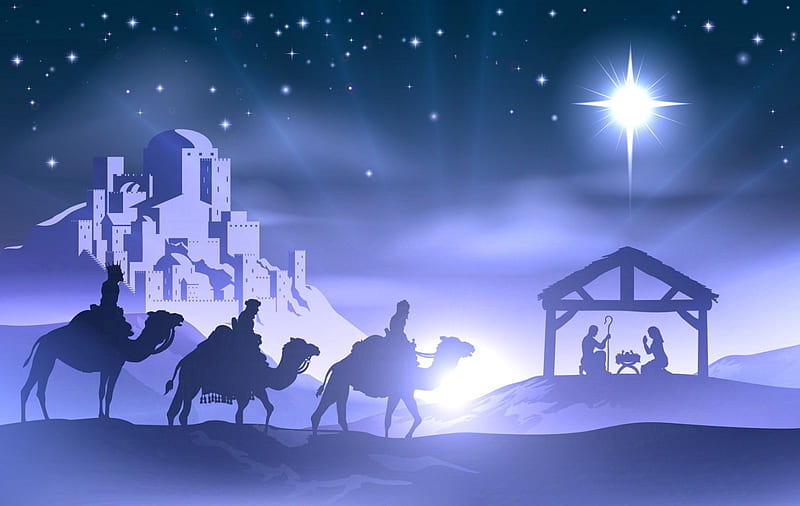 Wise Men, Christmas, birth, night, star, HD wallpaper