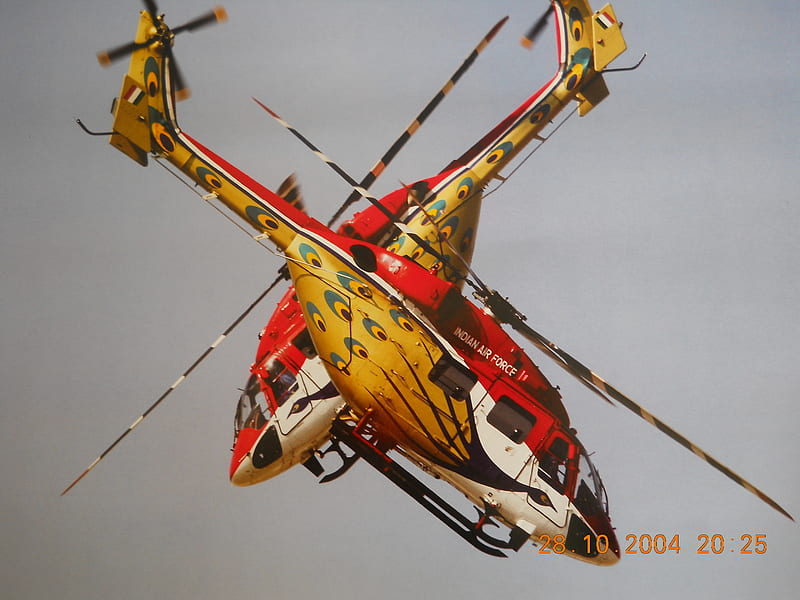 Dhruvs In Aerobatic Manoeuvres., helicopters, aerobatics, sky, two, HD wallpaper