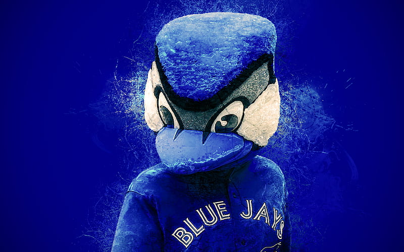 Ace, official mascot, Toronto Blue Jays, portrait art, MLB, USA, grunge art, symbol, blue background, paint art, Major League Baseball, MLB mascots, Toronto Blue Jays mascot, baseball, HD wallpaper