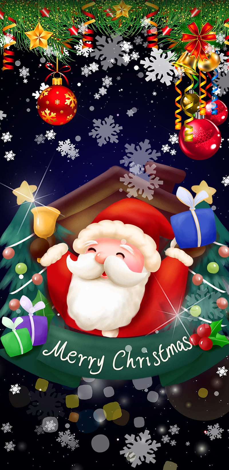 Joyful Santa , merry christmas, holiday, snowflake, christmas, HD phone wallpaper