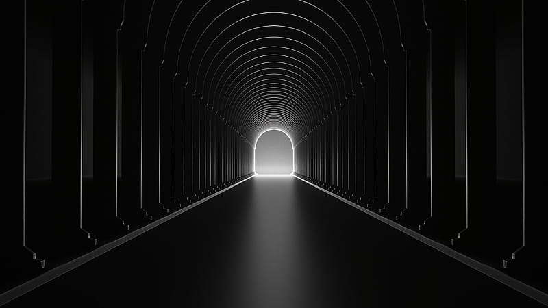 tunnel, arch, distance, bw, glow, HD wallpaper