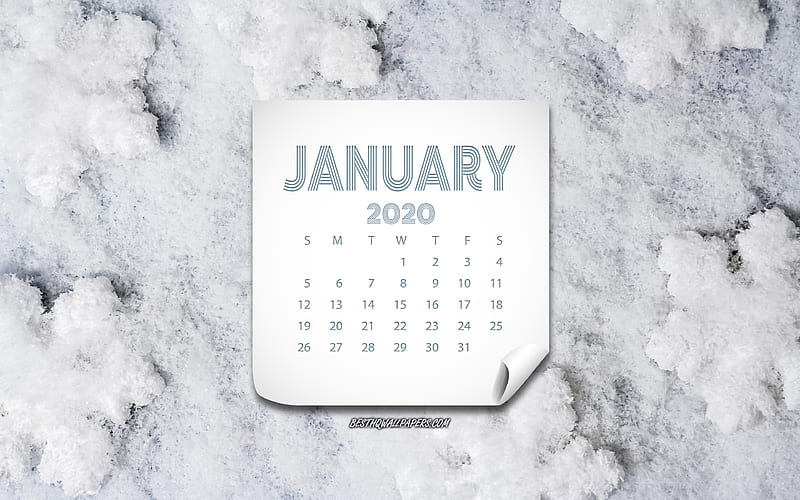 2020 January calendar, snow background, winter background, paper, 2020 calendars, 2020 concepts, January, HD wallpaper