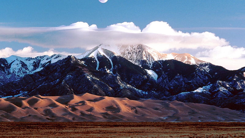 great sand dunes national monument park, sand, dunes, clouds, mountains, HD wallpaper