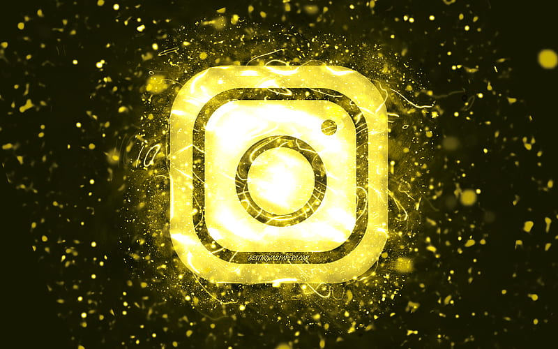 Instagram yellow logo, yellow neon lights, creative, yellow abstract background, Instagram logo, social network, Instagram, HD wallpaper