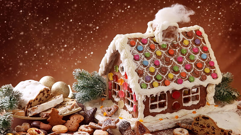 Gingerbread house, Christmas, Dessert, Xmas, Sweet, Decoration, HD wallpaper