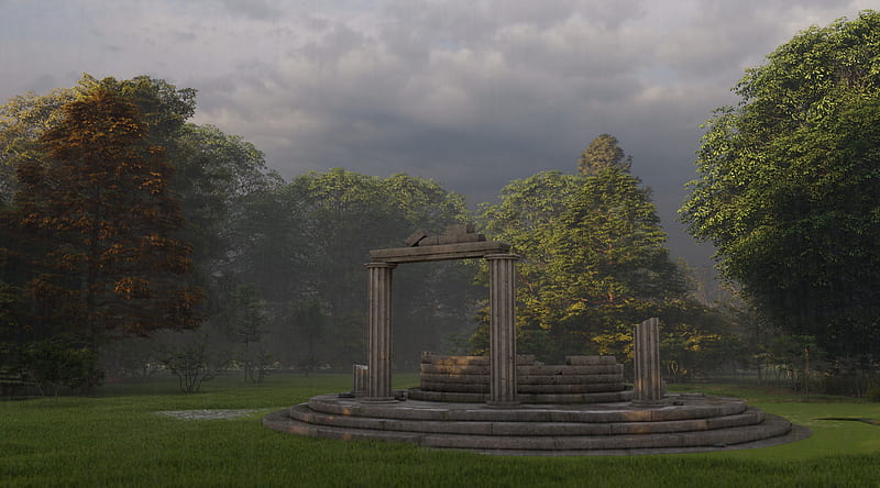 Ancient Greek temple in forest Ultra, Artistic, 3D, Landscape, Forest, Temple, ancient, Greek, HD wallpaper
