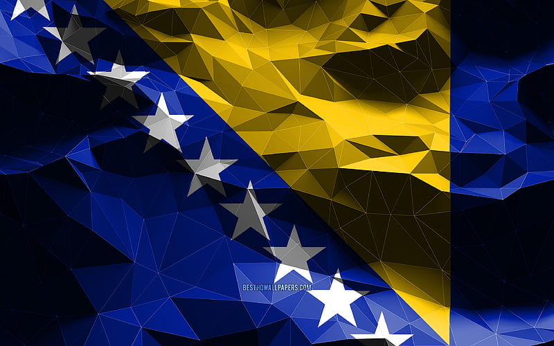 Bosnian flag, low poly art, European countries, national symbols, Flag of Bosnia and Herzegovina, 3D flags, Bosnia and Herzegovina flag, Bosnia and Herzegovina, Europe, Bosnia and Herzegovina 3D flag, HD wallpaper