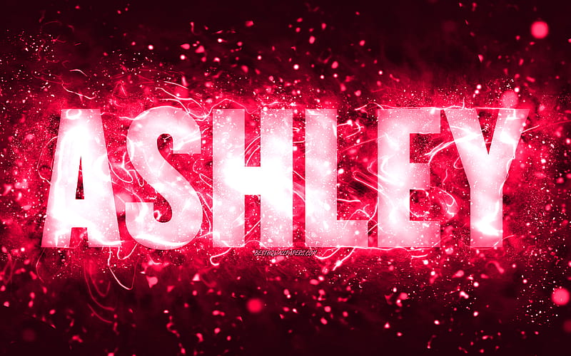Happy Birtay Ashley pink neon lights, Ashley name, creative, Ashley Happy Birtay, Ashley Birtay, popular american female names, with Ashley name, Ashley, HD wallpaper