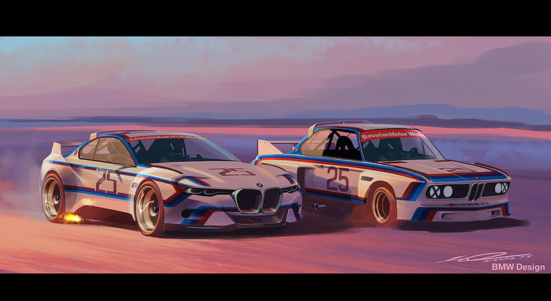 2015 BMW 3.0 CSL Hommage R and 1975 BMW 3.0 CSL - Design Sketch , car, HD wallpaper