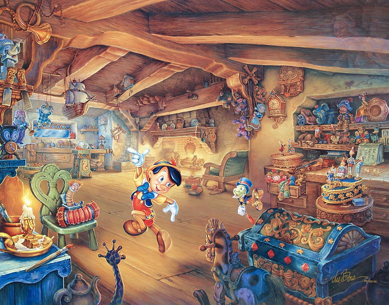Pinocchio, art, luminos, tom dubois, boy, fantasy, painting, pictura, disney, HD wallpaper