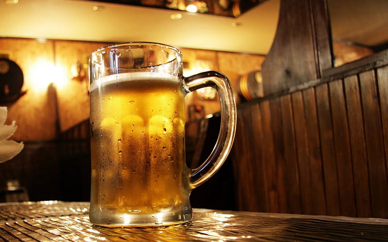 beer, bar, glass of beer, HD wallpaper