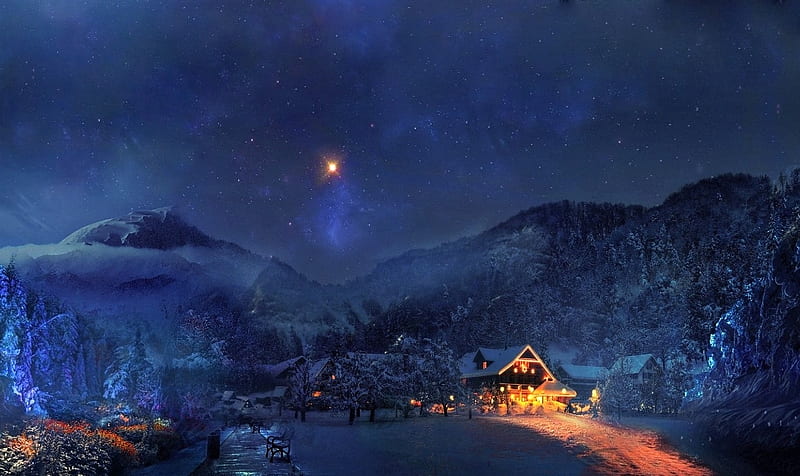 A bright star, bright, night, winter, star, HD wallpaper