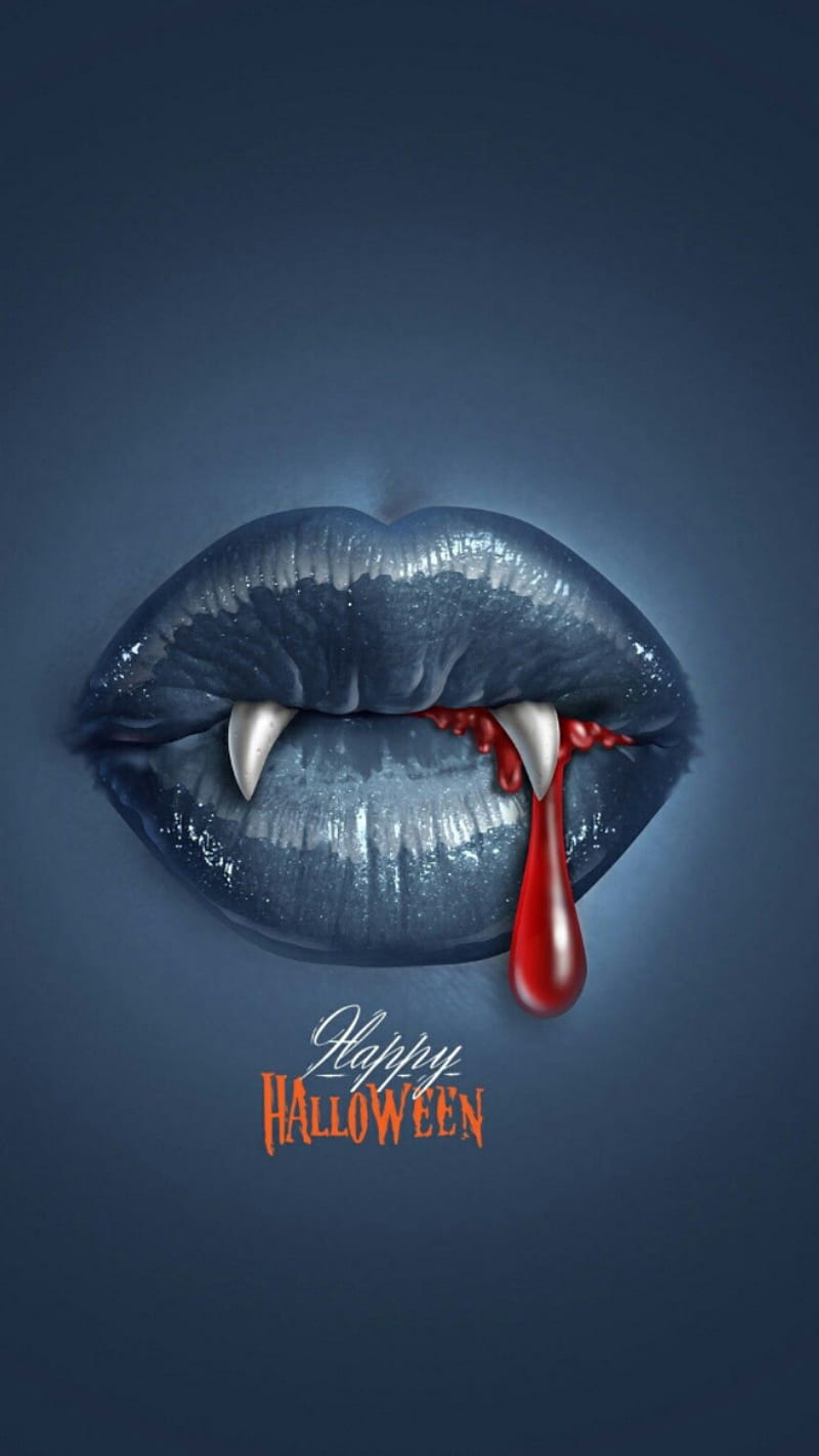 Vampire bites, 3d, bite, blood, dripping, halloween, lips, themes, HD phone wallpaper