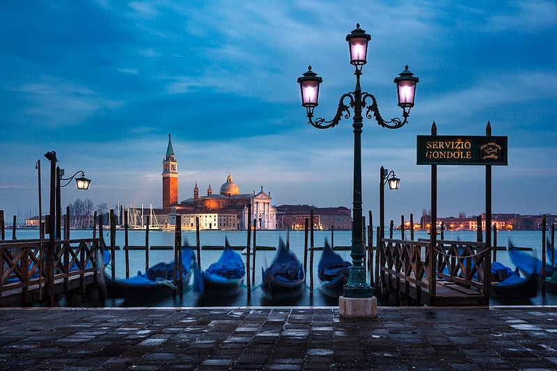 Vehicles, Gondola, Cathedral, Italy, Venice, HD wallpaper