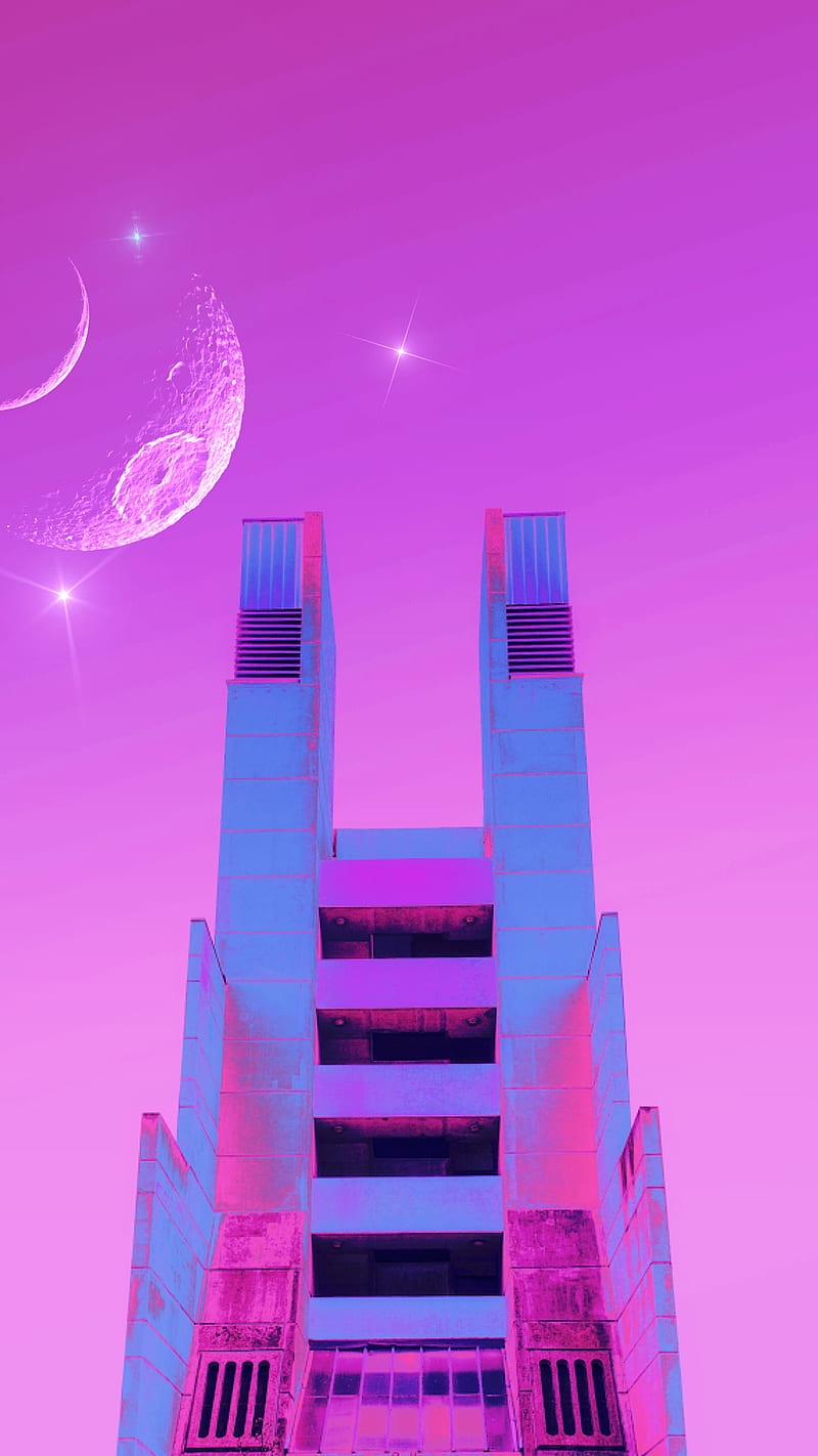Early Morning, Braxxaz, architecture, building, city, cityscape, color, digital, digital-manipulation, nature, outdoors, pop-art, pop-surrealism, psicodelia, retrowave, sci fi, skyscape, space, summer, surreal, surrealism, synthpop, synthwave, vaporwave, HD phone wallpaper