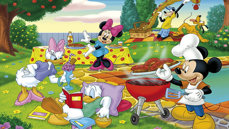 Picnic Cartoon Mickey Minnie Mouse And Donald Duck Daisy Cartoon, HD wallpaper