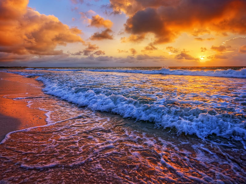 Foamy Waves at Sunset, mountain, stone, rock, nature, sunset, waves ...