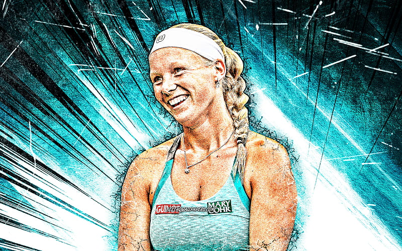 Kiki Bertens, WTA, dutch tennis players, blue abstract rays, tennis, fan art, Kiki Bertens, HD wallpaper