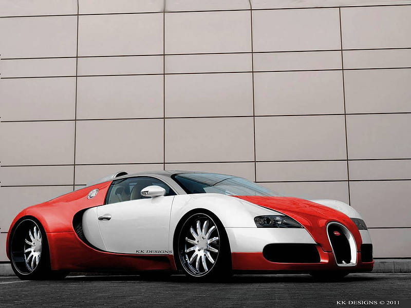 Bugatti Veyron KK Edition, kumar khan, kkvt, chrome bugatti, virtual tuning, k k designs, chrome, bugatti veyron, red bugatti, veyron, HD wallpaper