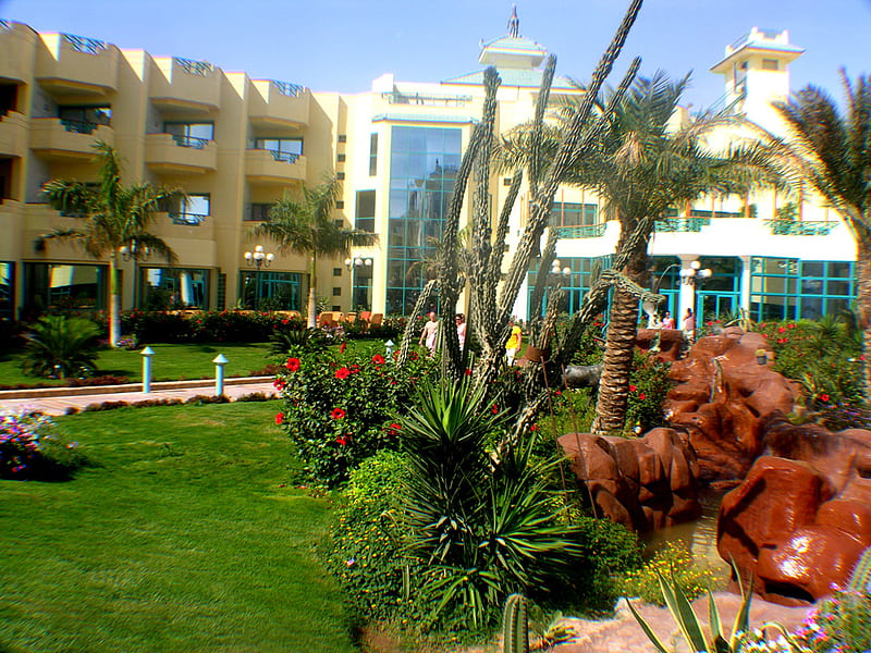 Grand Azur Hotel outside, architecture, hotels, houses, hurghada, grand azur hotel, egypt, HD wallpaper