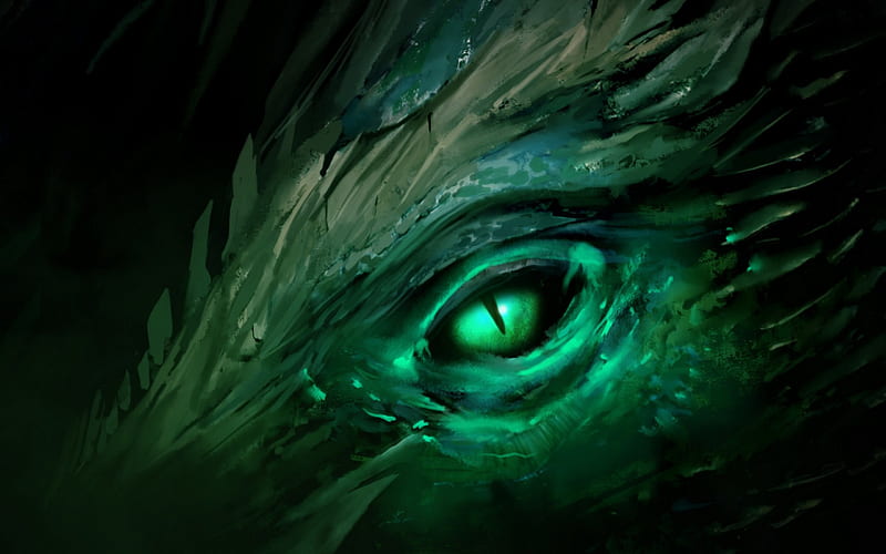 Dragon eye, guild wars, art, green, eye, digital, dragon, 2, HD wallpaper