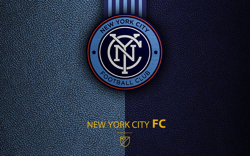 New York City FC American soccer club, MLS, leather texture, logo, emblem, Major League Soccer, New York, USA, football, MLS logo, HD wallpaper