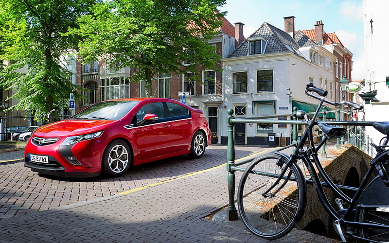 Opel Ampera, 2018, electric hybrid car, red sedan, electric car, red Ampera, German cars, Opel, HD wallpaper