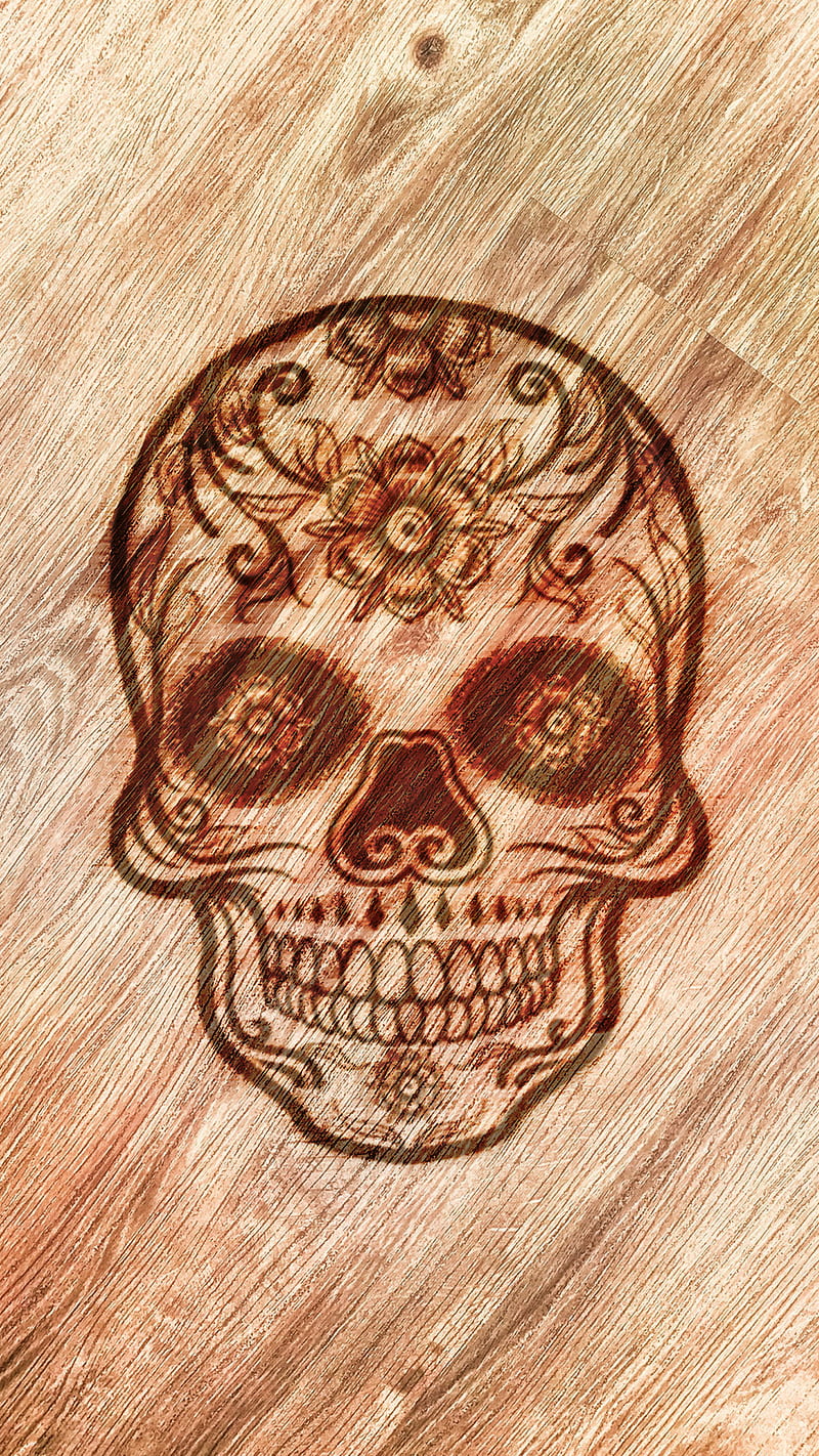 Skull brun on wood, 2018, burn, call of duty, fire, games, skull, skulls, texture, wood, HD phone wallpaper