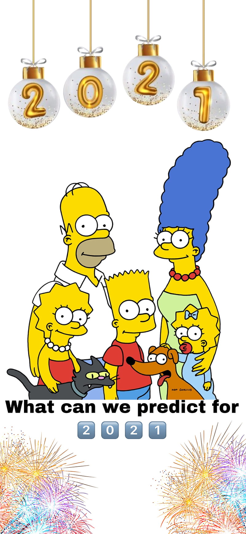 The Simpsons 2021, 2020, 2021, 2023, 2024, 2025, fireworks, happy new year, the simpsons, time travelling, timeline, HD phone wallpaper