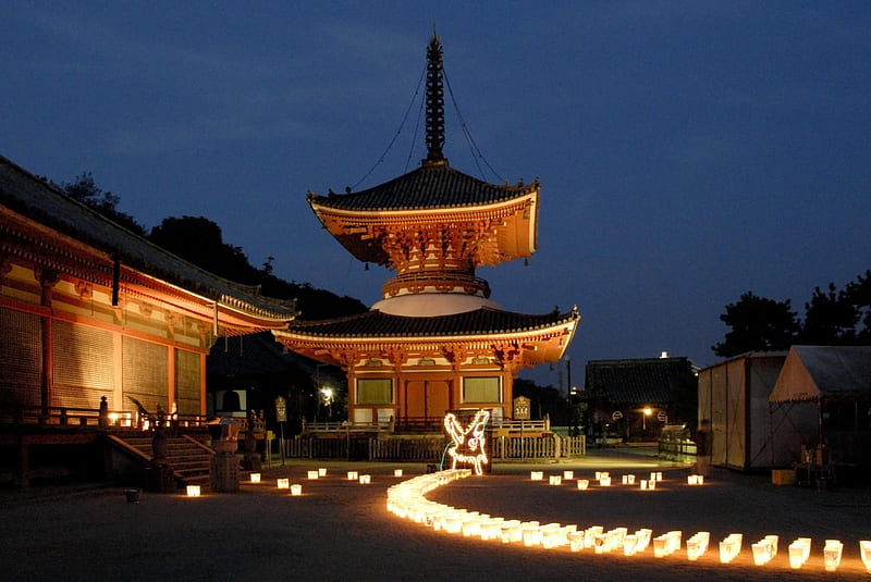 Onomichi Lantern Festival, festival, japanese, japan, shrine, matsuri, hiroshima, temple, lanters, night, HD wallpaper