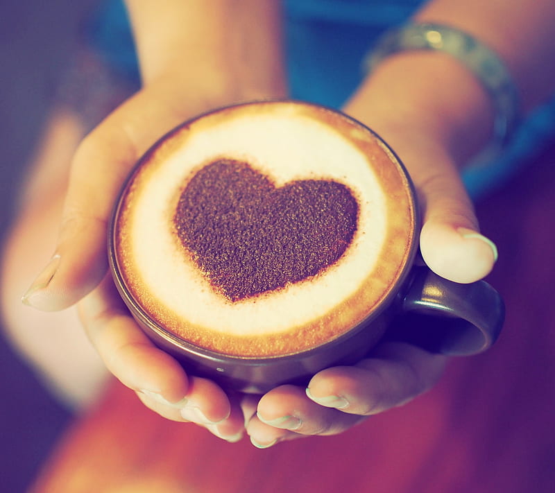 Coffe With Love, coffee, cup, drink, for, hands, heart, you, HD wallpaper