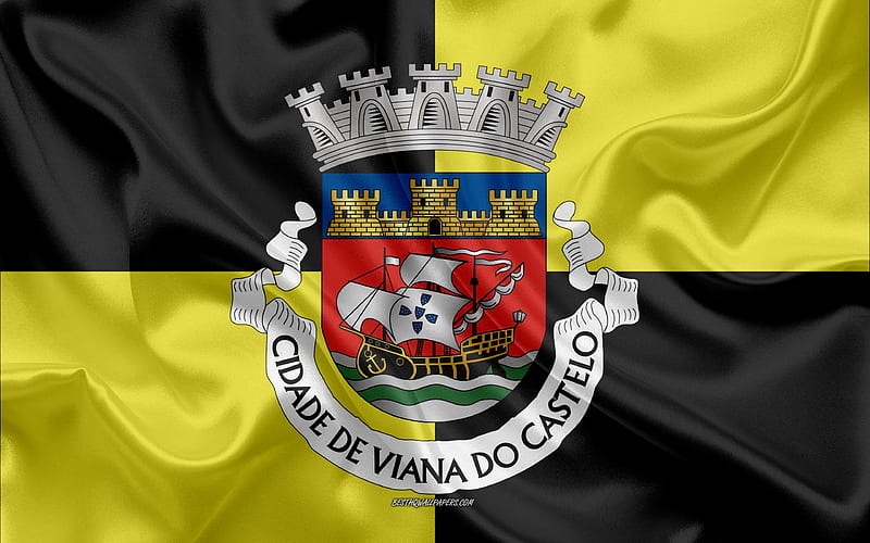 Flag of Viana do Castelo District silk flag, silk texture, Viana do Castelo District, Portugal, Viana do Castelo flag, region of Portugal, HD wallpaper