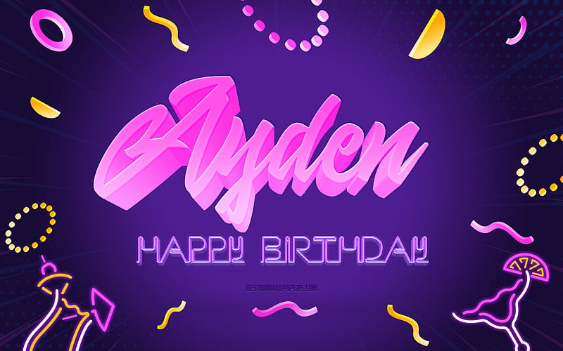 Happy Birtay Ayden Purple Party Background, Ayden, creative art, Happy Ayden birtay, Ayden name, Ayden Birtay, Birtay Party Background, HD wallpaper