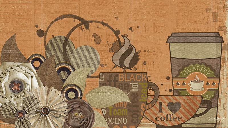 Coffee Time, joe, spill, java, browns, steam, collage, corazones, mocha, splash, leaves, coffee break, coffee, seattle, flowers, cups, HD wallpaper
