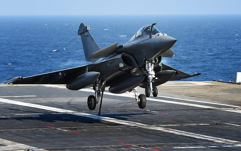 Dassault Rafale, French fighter, French Navy, military aircraft, landing, aircraft carrier deck, HD wallpaper