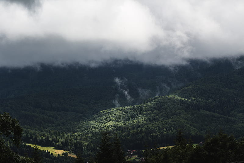 mountain range under stratocumulus clouds, HD wallpaper