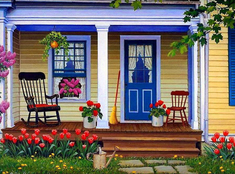 Cozy corner, rustic, pretty, rural, colorful, art, house, lovely, home, bonito, corner, nice, painting, flowers, peaceful, garden, alley, HD wallpaper