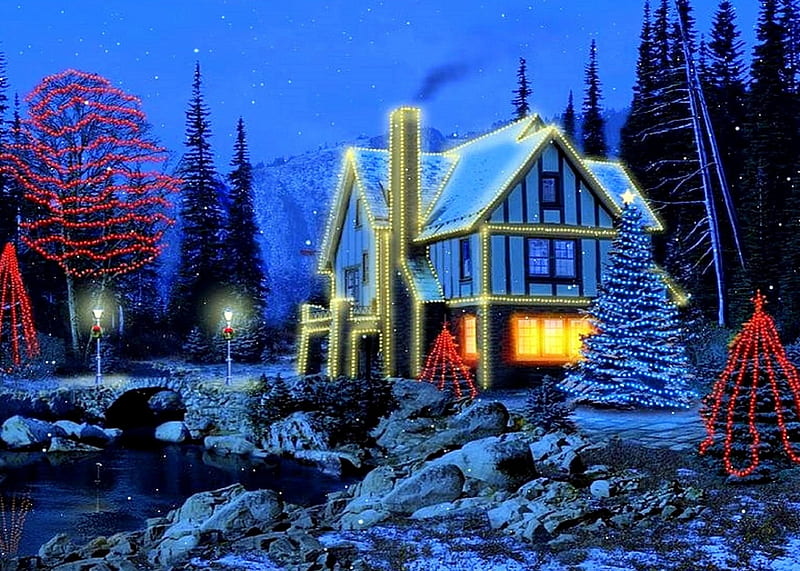 ★Super Cottage in Winter★, rocks, bonito, seasons, xmas and new year ...