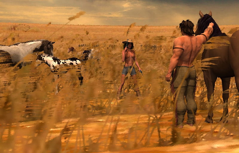 Horsethief, Cowgirl, indian, man, horse, sexy, women, farmer, thief, hunk, HD wallpaper