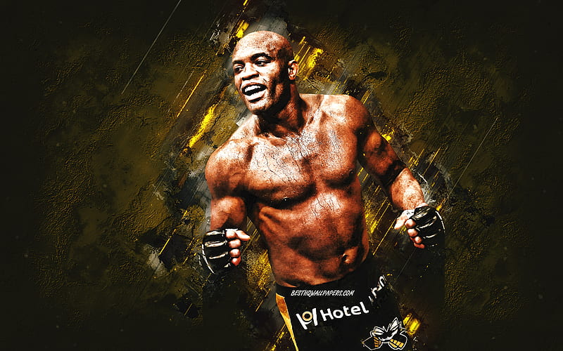 Anderson Silva, UFC, MMA, Brazilian fighter, yellow stone background, Ultimate Fighting Championship, HD wallpaper